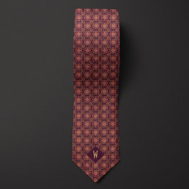 Gravata Monograma Mandala Burgundy e Dourado Elegante