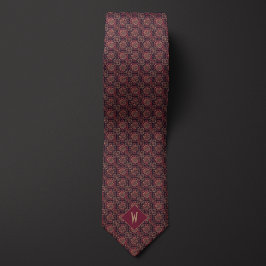 Gravata Monograma Mandala Burgundy e Dourado Elegante