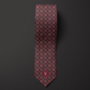Gravata Monograma Mandala Burgundy e Dourado Elegante