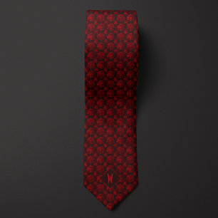 Gravata Monograma Mandala Vermelho Escuro em Preto