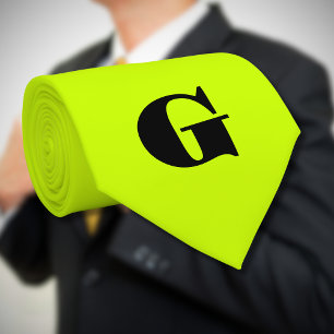 Gravata Monograma Moderno Negro Amarelo Limão Neon