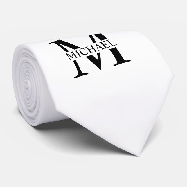 Gravata Monograma Personalizado Branco e Nome (Rolled)