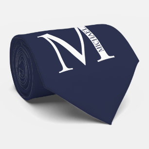 Gravata Monograma Personalizado de marinho Azul e Ponta de