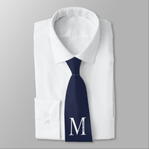 Gravata Monograma Personalizado de marinho Azul e Ponta de
