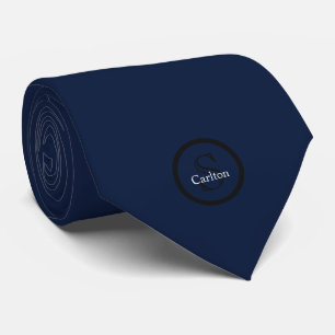 Gravata Monograma Personalizado de Nome Preto Azul Marinho