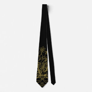 Gravata Monograma Preto Dourado Arte de Linha Desenhada à 