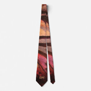 Gravata Monograma Retro Strips Vermelho Castanho Borgonha 