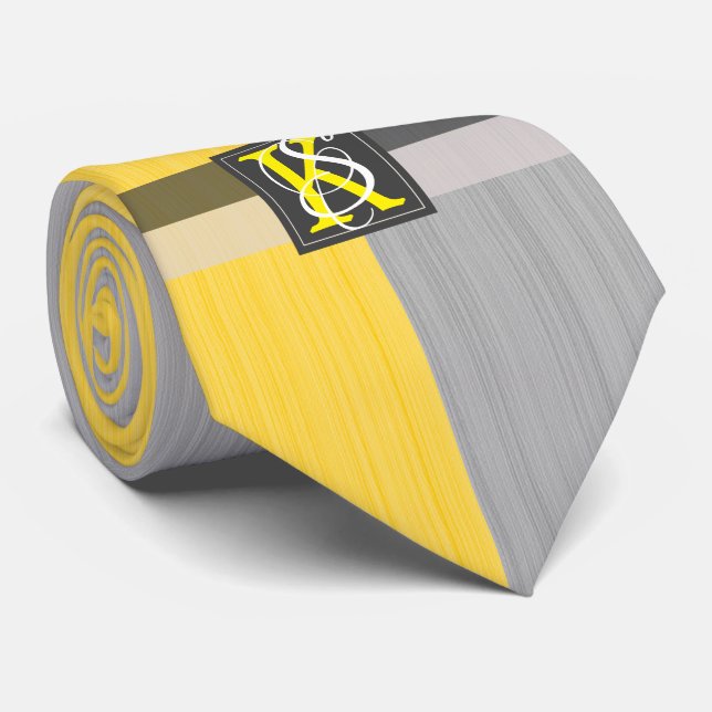 Gravata Monograma Simples de Dois Amarelos de Tom e Inicia (Rolled)