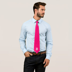 Gravata Monograma Simples de Tendência Rosa Quente Monogra