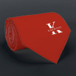 Gravata Monograma Vermelho Apple Elegante   Nome | De um l<br><div class="desc">Uma gravata elegante de um lado, com um monograma branco em negrito sobre um fundo vermelho Apple. Por cima deste monograma, está o seu primeiro sobrenome, soletrado em todas as capitais. Se você preferir um nome mais ousado procure o dentro de nome pessoal da letra grande, você pode fazer o...</div>