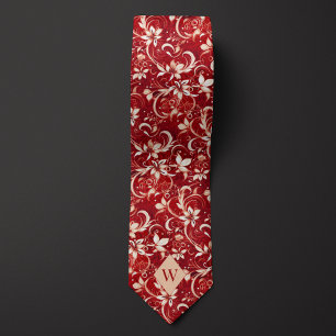 Gravata Monograma Vermelho Granada e Creme