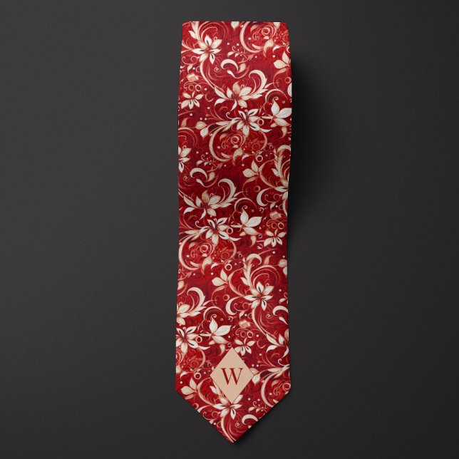 Gravata Monograma Vermelho Granada e Creme (Criador carregado)