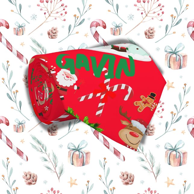 Gravata Monogramas Feliz Natal em fundo vermelho | (Criador carregado)