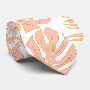 Gravata Monstera tropical de pêssego e palmeiras