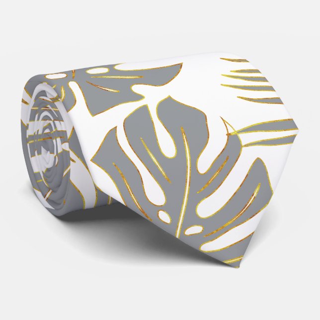 Gravata Monstera tropical e folhas de palma da cinza (Rolled)
