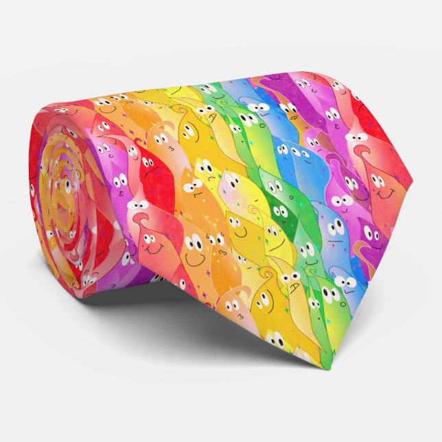 Gravata Monstros Blob Emotivos Arco-íris em Cores do Orgul (Rolled)