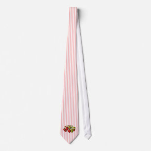 Gravata Morangos em Stripes Rosa e Branca