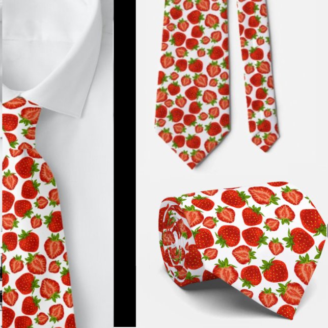 Gravata Morangos Padrão de Morango Vermelho e Branco  (Criador carregado)