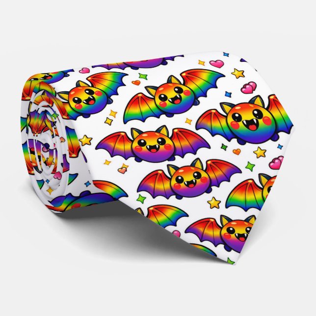 Gravata 🦇🌈 Morcegos Arco-Íris Fofos e Assustadores (Rolled)