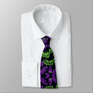Gravata Morcegos Verde Roxo Neon Coloridos Halloween