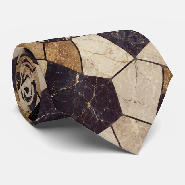 Gravata Mosaico de Pedra de Mármore Azul Naval e Dourado d (Rolled)