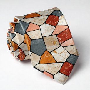 Gravata Mosaico de Pedra Terracota Terrosa e Cinza Ardósia