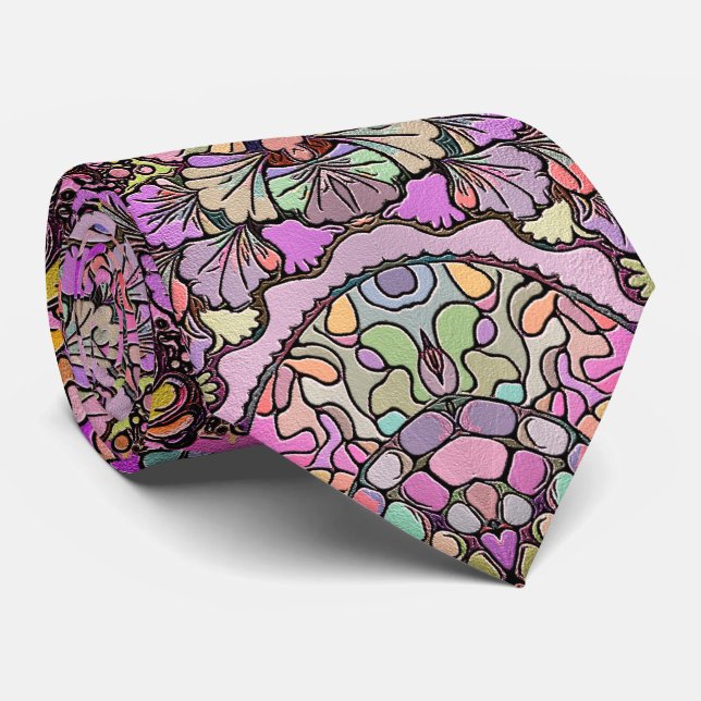 Gravata Mosaico floral elegante cor-de-rosa-flor (Rolled)