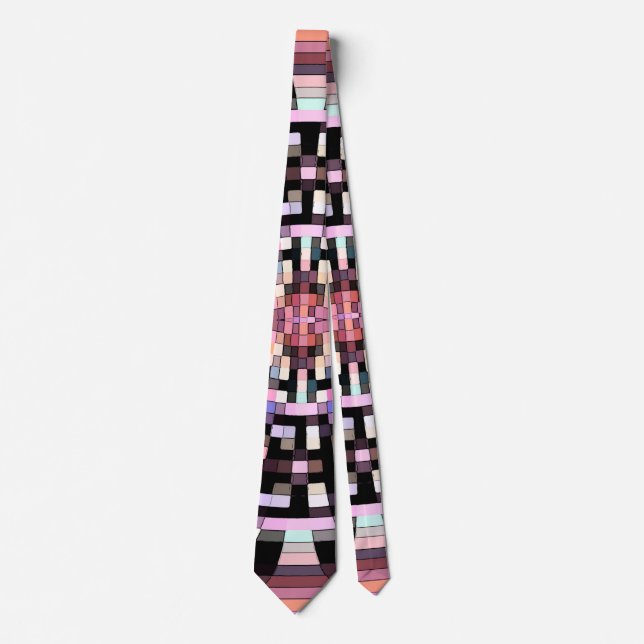 Gravata Mosaico Trippy em preto, rosa, multicores (Frente)
