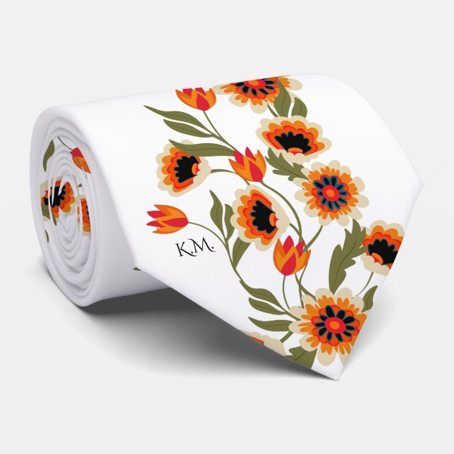 Gravata Motif Folk Escandinavo Floral Arte Tradicional (Rolled)