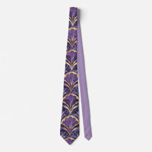 Gravata Motivo de Leque Art Deco em Roxo, Azul Marinho e O