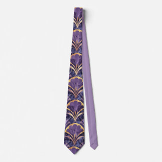 Gravata Motivo de Leque Art Deco em Roxo, Azul Marinho e O
