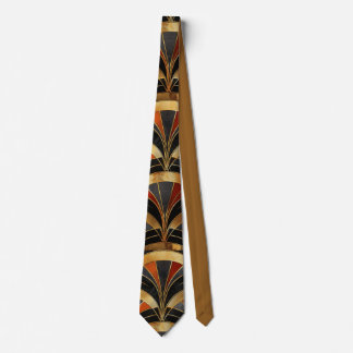 Gravata Motivo de Leque Art Deco Preto, Dourado e Vermelho