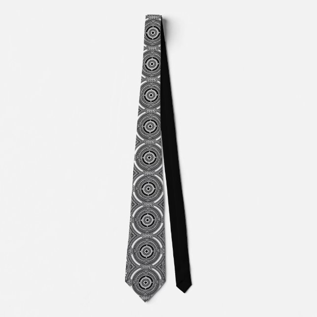 Gravata Motivo de Medalhão Preto e Branco (Frente)