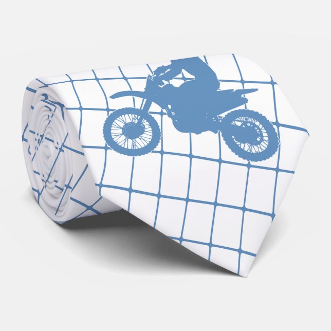 Gravata Motocross Racing on Blue Check Necktie (Rolled)