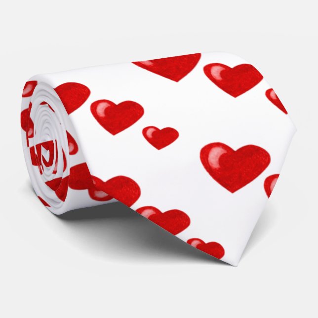 Gravata Muita paixão (padrão cardíaco) (vermelho) (Rolled)