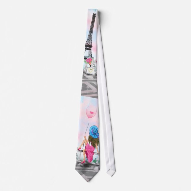 Gravata Mulher Bonita e Balão em Forma de Coração Rosa - E (Frente)
