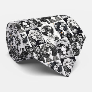 Gravata Mulheres Whimsical em Preto e Branco
