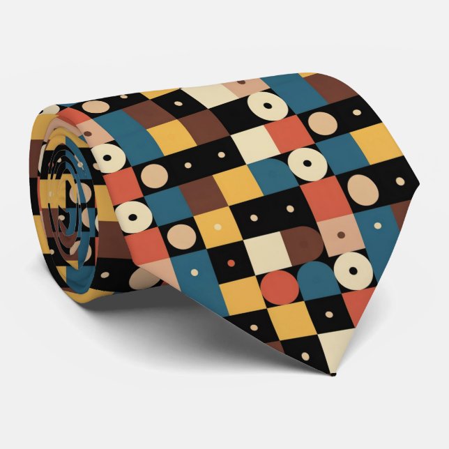 Gravata Multicolor Geometric Circles & Squares Bauhaus (Rolled)