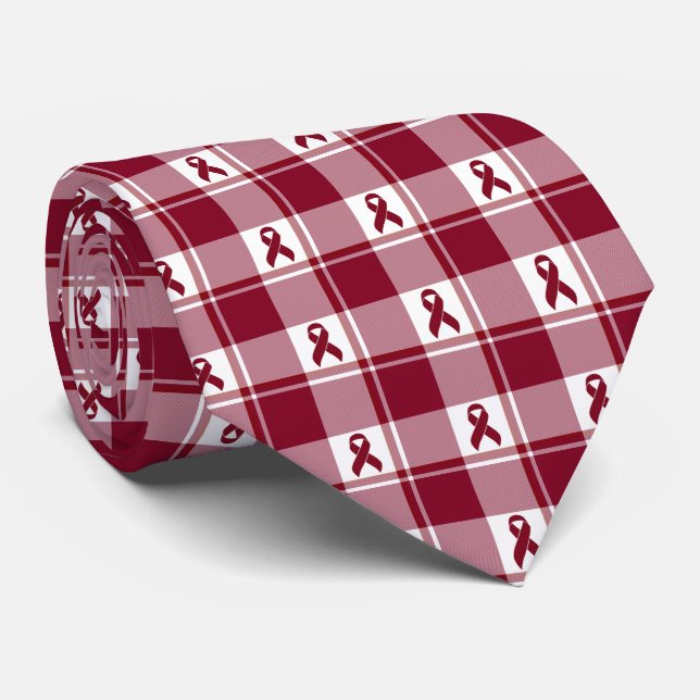 Gravata Multiple Myeloma Cancer Awareness Plaid Burgundy (Rolled)
