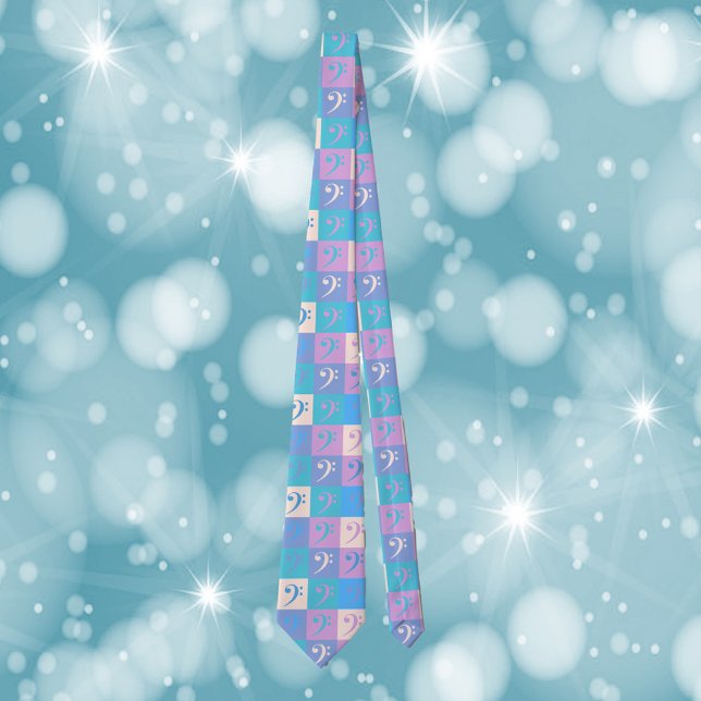 Gravata Music Bass Clef Pattern Pastel (A tie with a pastel bass clef pattern.)