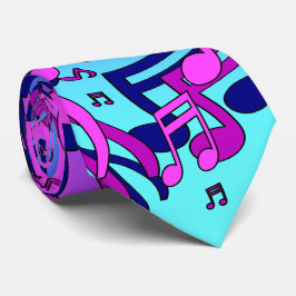 Gravata Música Bonita Notas Animadas Azul Água Roxo Rosa