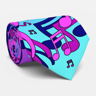 Gravata Música Bonita Notas Animadas Azul Água Roxo Rosa