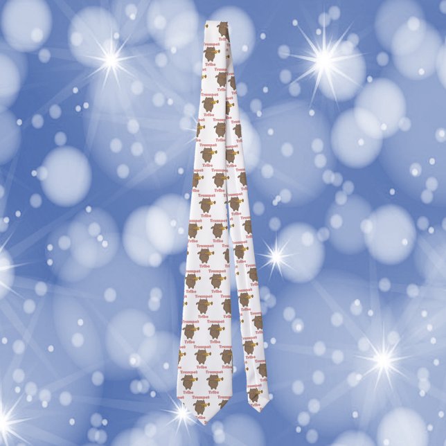 Gravata Música de Gato da Tribo da Trombeta (A tie featuring a trumpet playing cat and the words trumpet tribe)