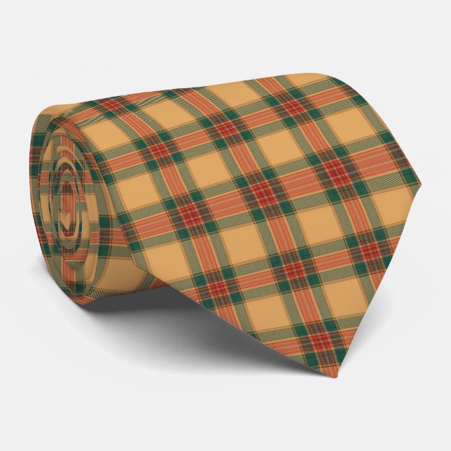 Gravata Muted Gold, Red, and Green Tartan Plaid (Rolled)