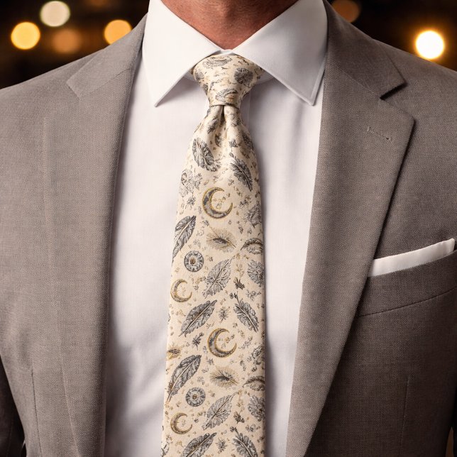 Gravata Mystical Celestial Moon Stars Pattern Custom Name (Criador carregado)