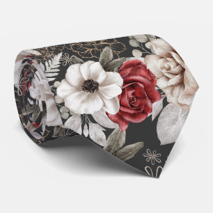 Gravata Na moda Burgundy Cinza Padrão Floral