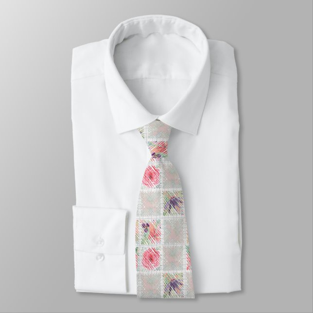 Gravata Na moda de fruta floral rosa com aquarela (Amarrado)