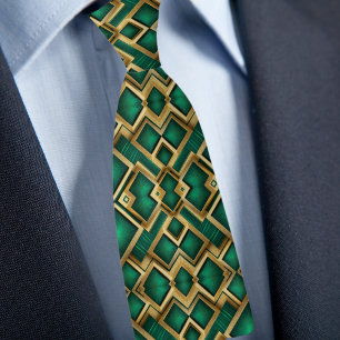 Gravata Na moda Emerald e Necktie Dourada