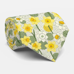 Gravata Narciso Amarelo Floral com Pontos Pretos
