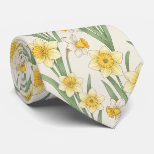 Gravata Narciso Botânico Floral Amarelo Branco